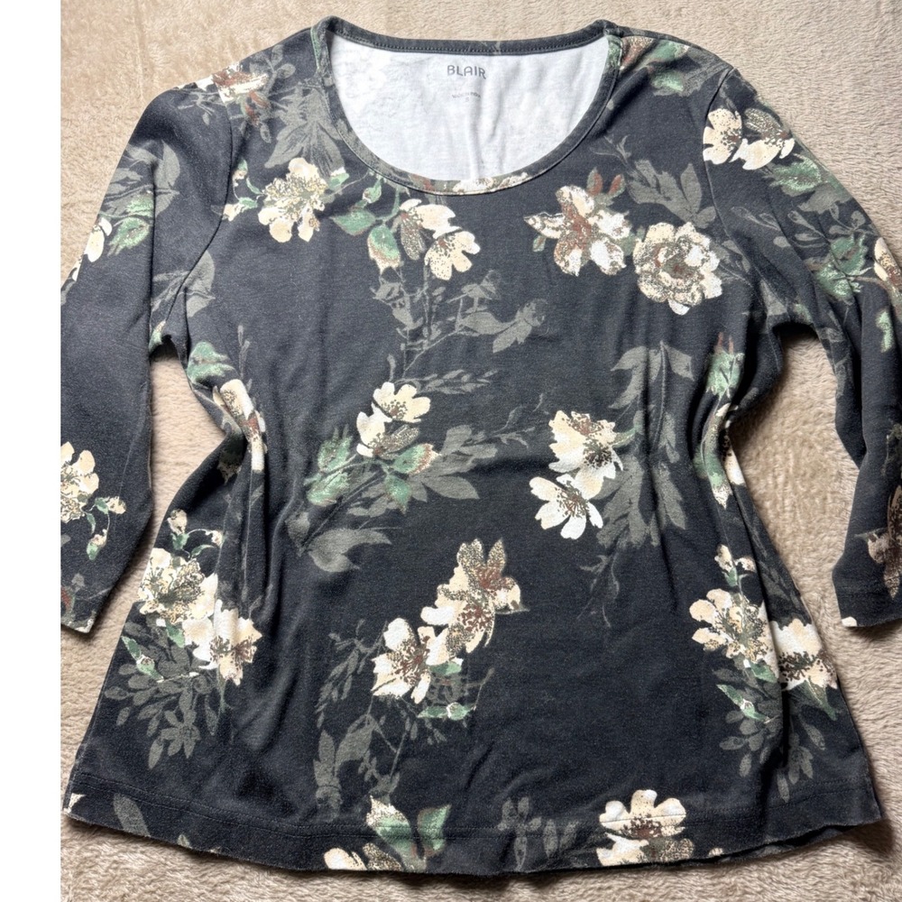 Blair Womens Small Floral‎ Scoop Neck Knit Top Cottagecore Garden Basics